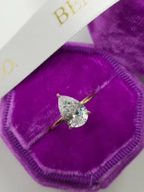 2.25 Carats Pear Shape Solitaire Hidden Halo Diamond Engagement Ring