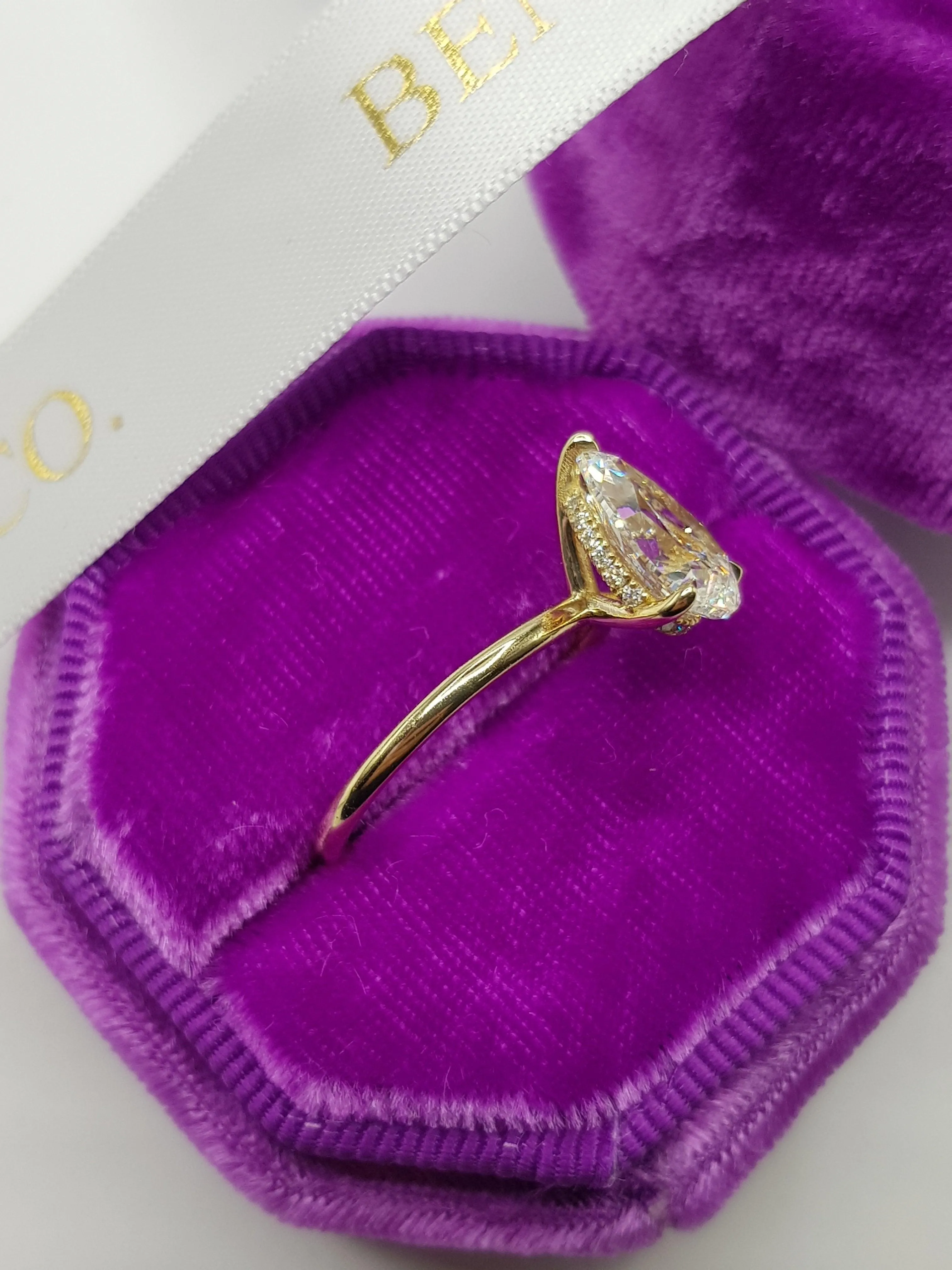 2.25 Carats Pear Shape Solitaire Hidden Halo Diamond Engagement Ring