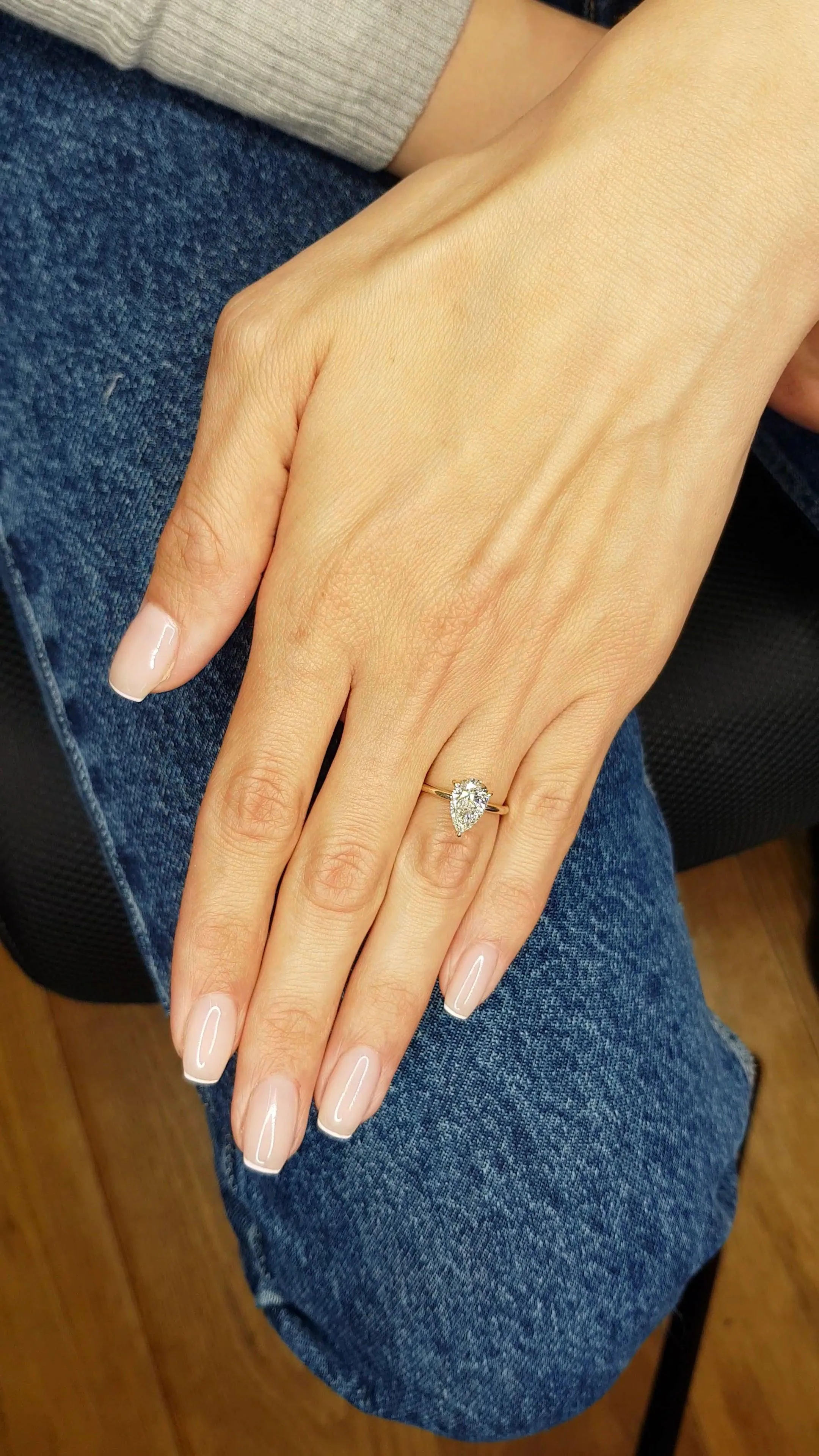 2.25 Carats Pear Shape Solitaire Hidden Halo Diamond Engagement Ring