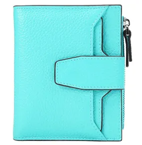AINIMOER Women's RFID Blocking Leather Small Compact Bi-fold Zipper Pocket Wallet Card Case Purse(Lichee Sea Blue)