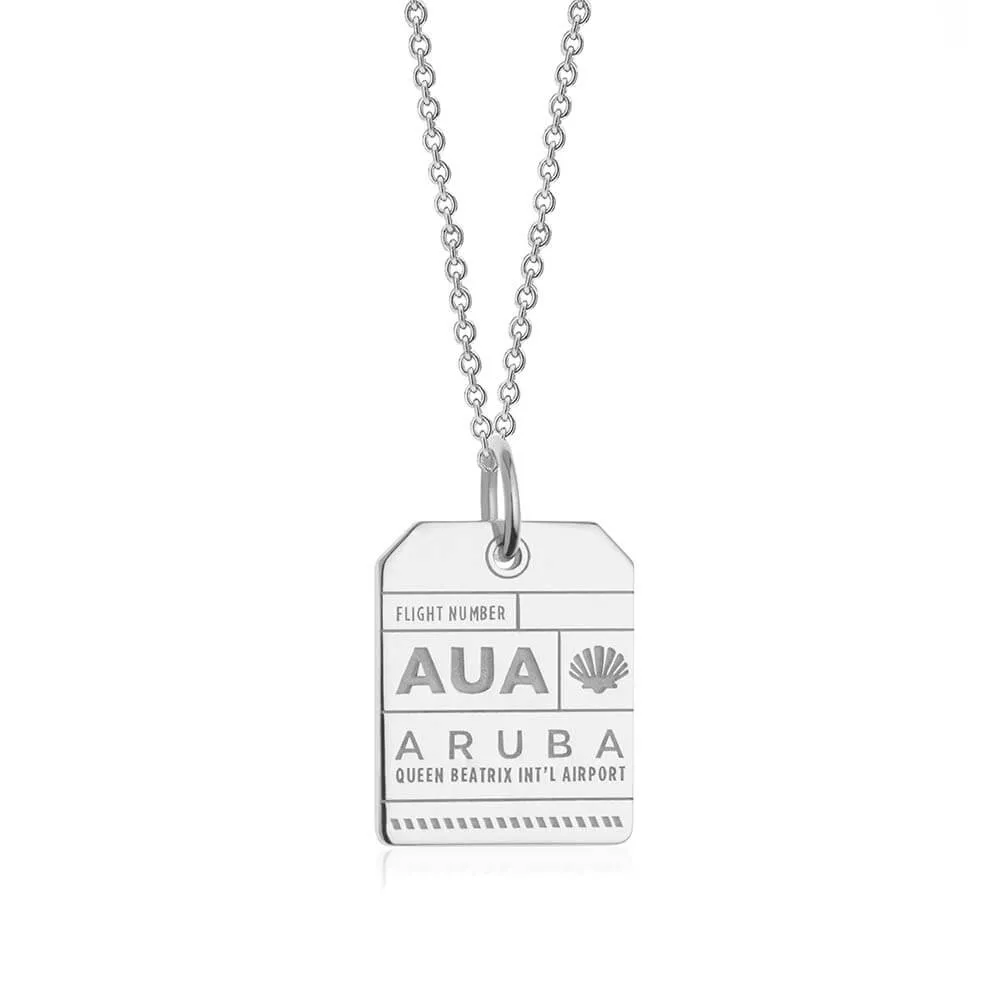 Aruba Caribbean AUA Luggage Tag Charm Silver