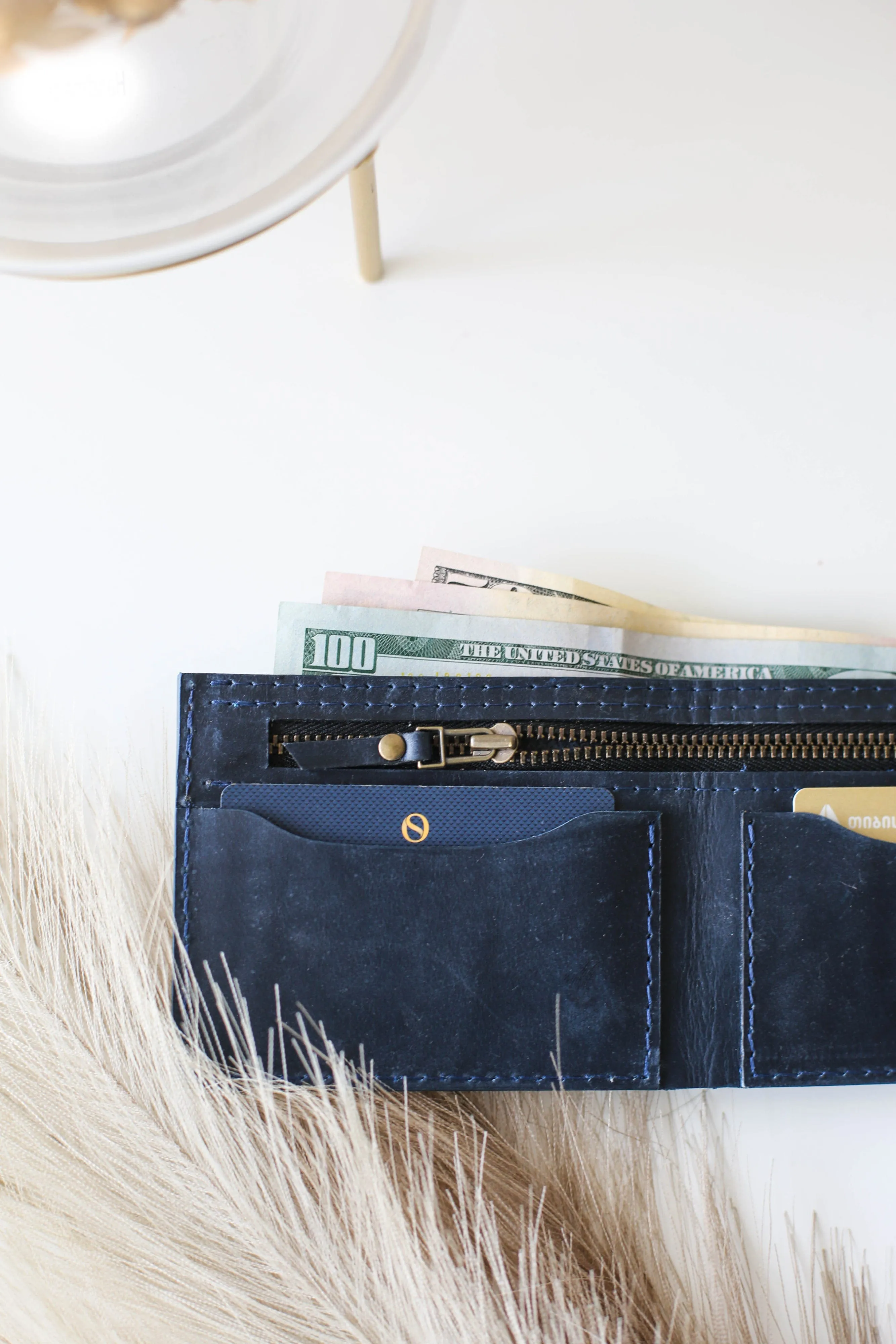 Bifold Leather Wallet - Blue