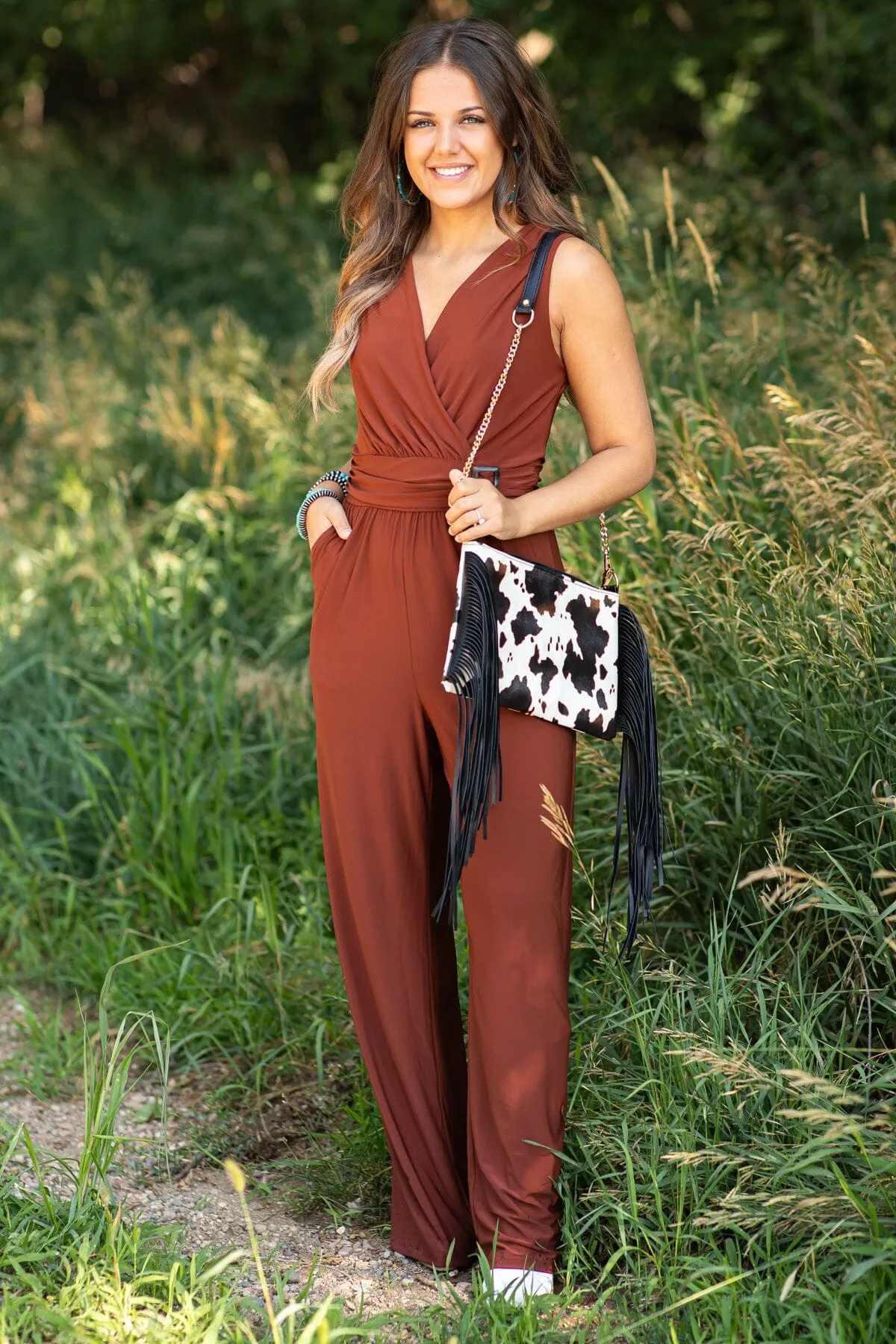 Black and Ivory Cow Print Fringe Crossbody Bag