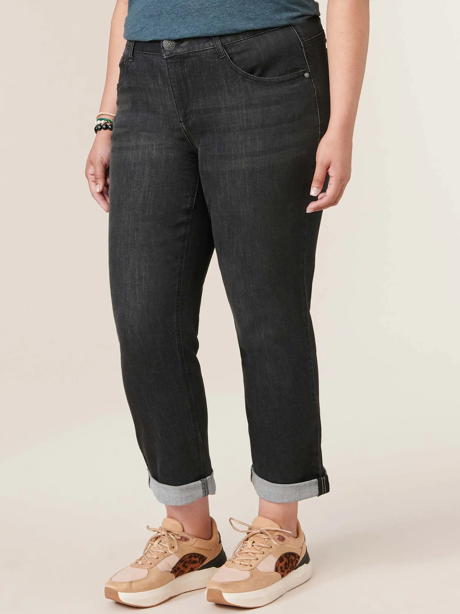 Black Denim "Ab"solution® Plus Cuffed Girlfriend Jean
