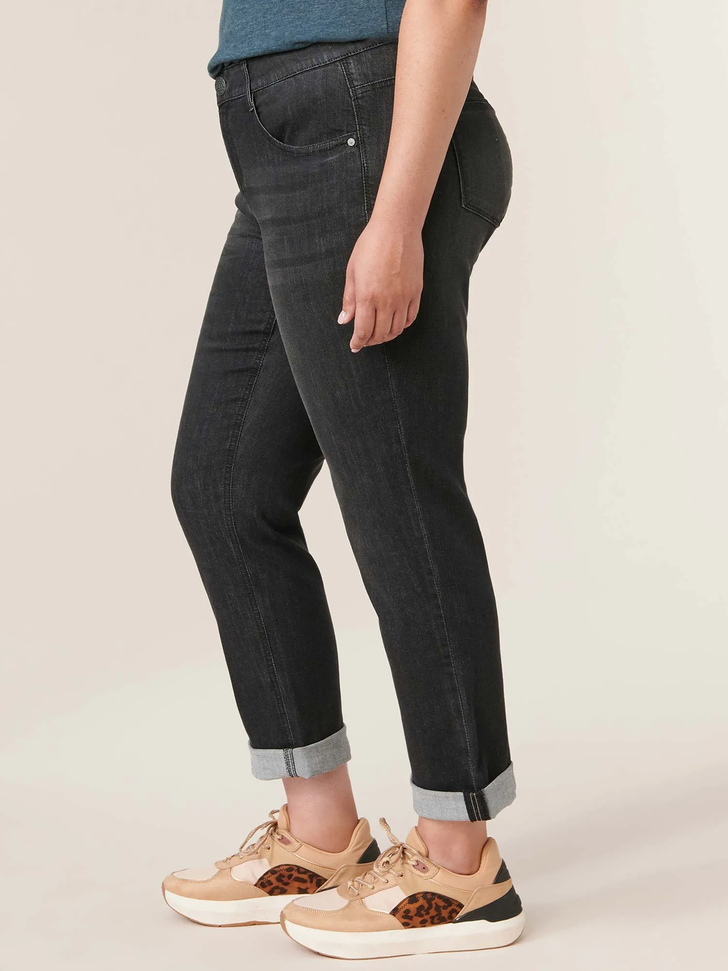 Black Denim "Ab"solution® Plus Cuffed Girlfriend Jean
