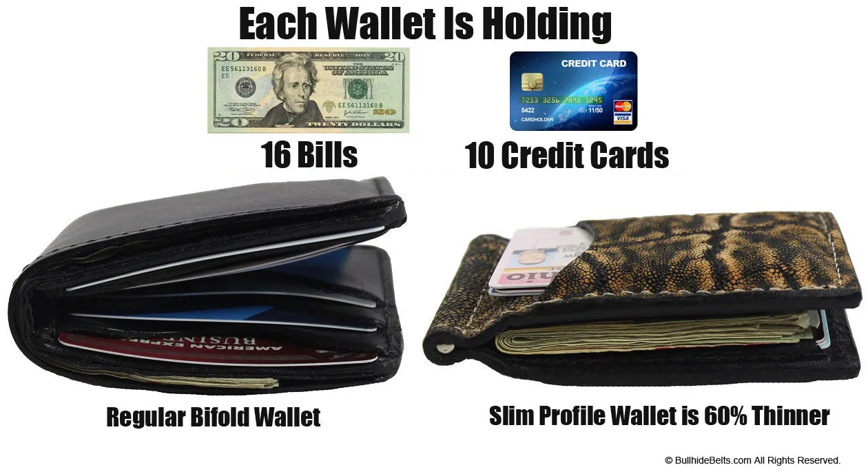 Black Ostrich Bifold Slim Profile Wallet With Money Clip