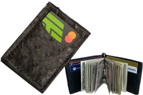 Black Ostrich Bifold Slim Profile Wallet With Money Clip