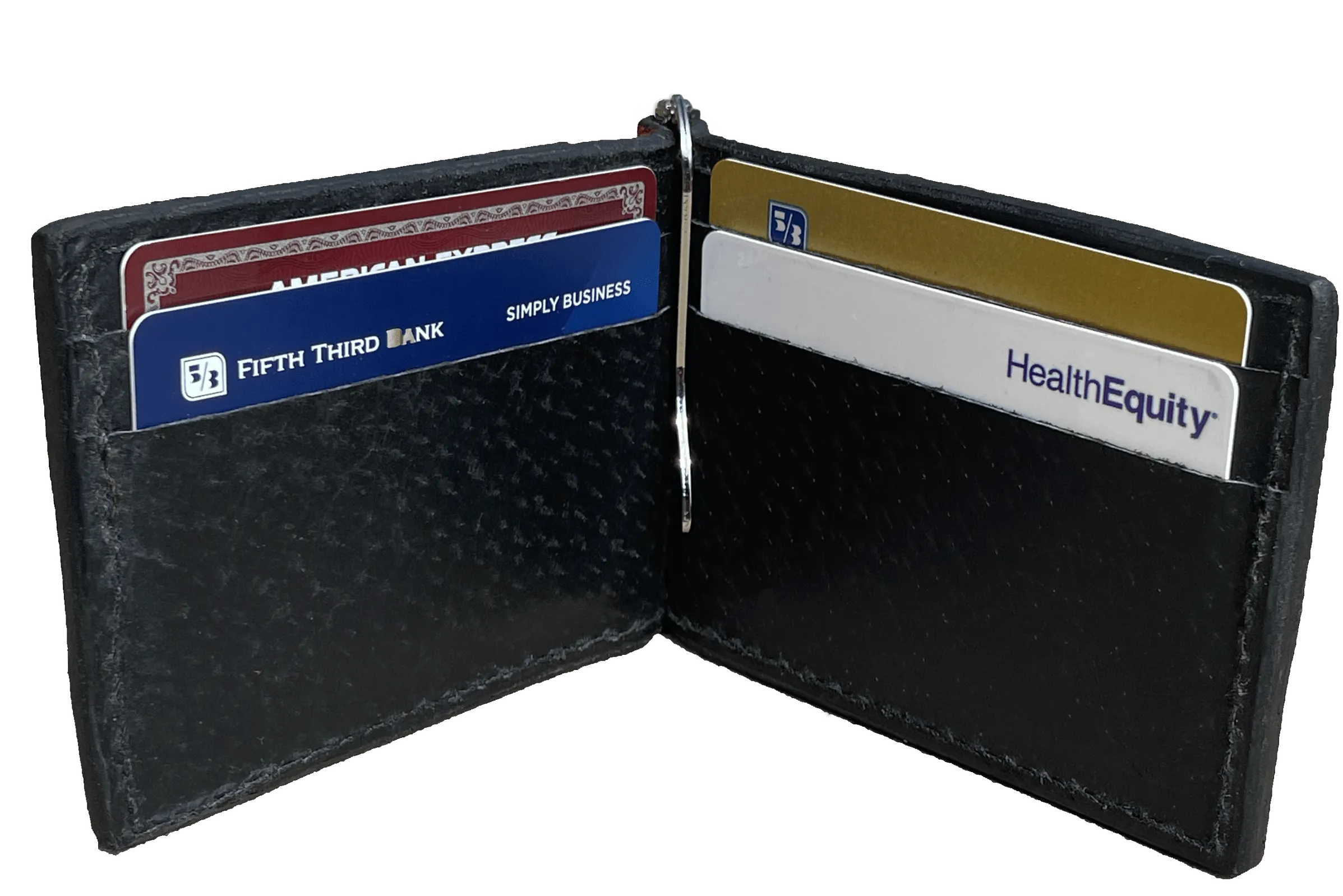 Black Ostrich Bifold Slim Profile Wallet With Money Clip