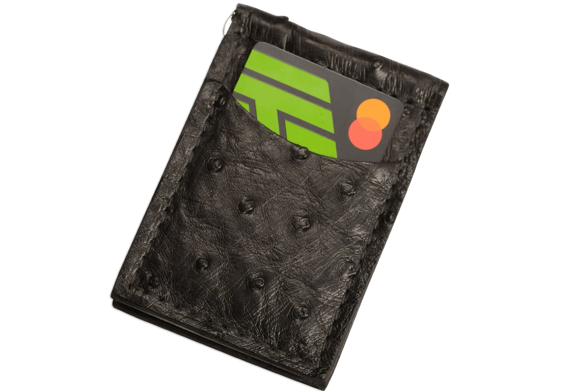 Black Ostrich Bifold Slim Profile Wallet With Money Clip