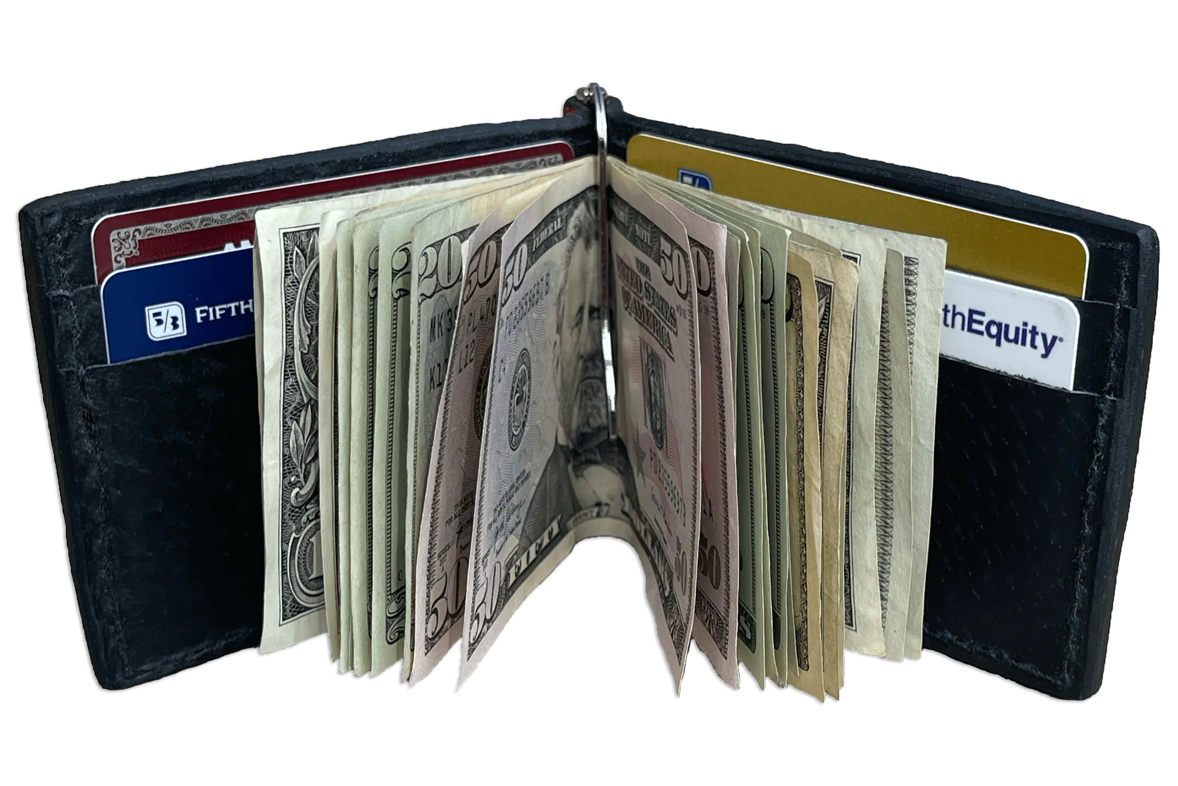 Black Ostrich Bifold Slim Profile Wallet With Money Clip