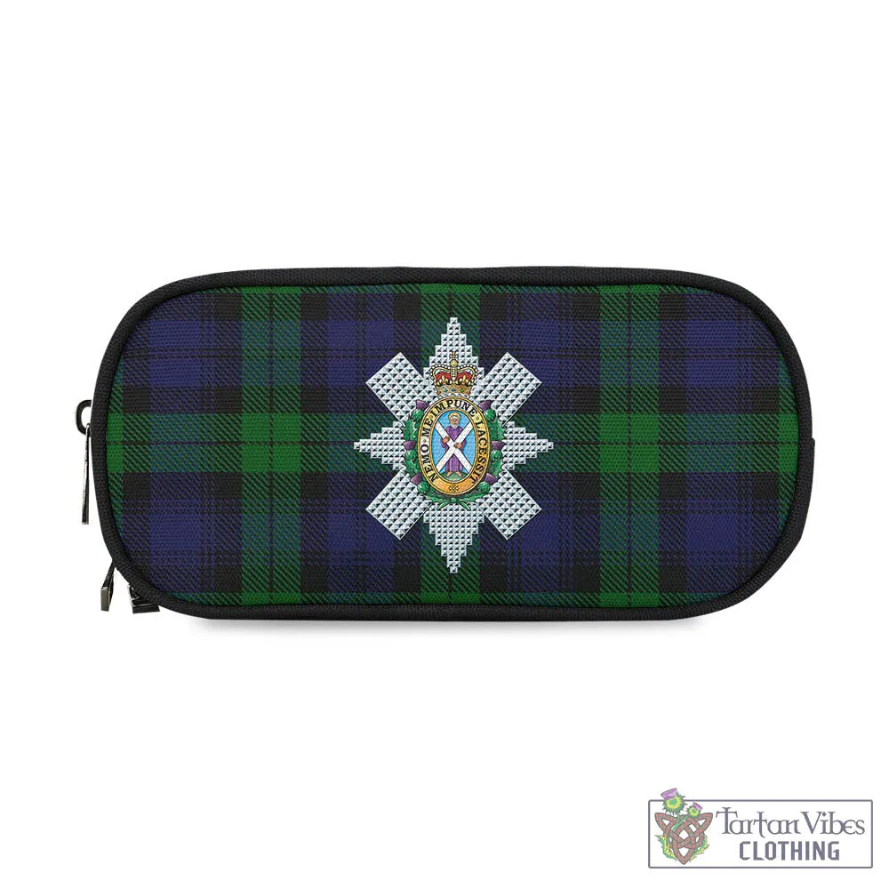 Black Watch Tartan Pen and Pencil Case with Family Crest