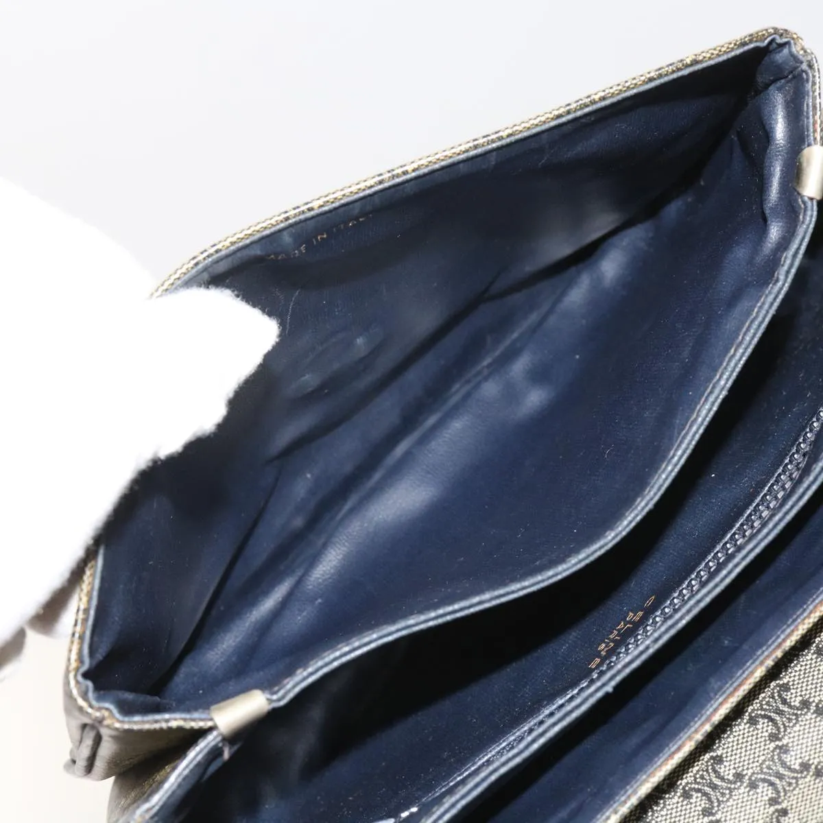 CELINE Macadam Canvas Shoulder Bag Coated Canvas Beige Navy Auth ar11292
