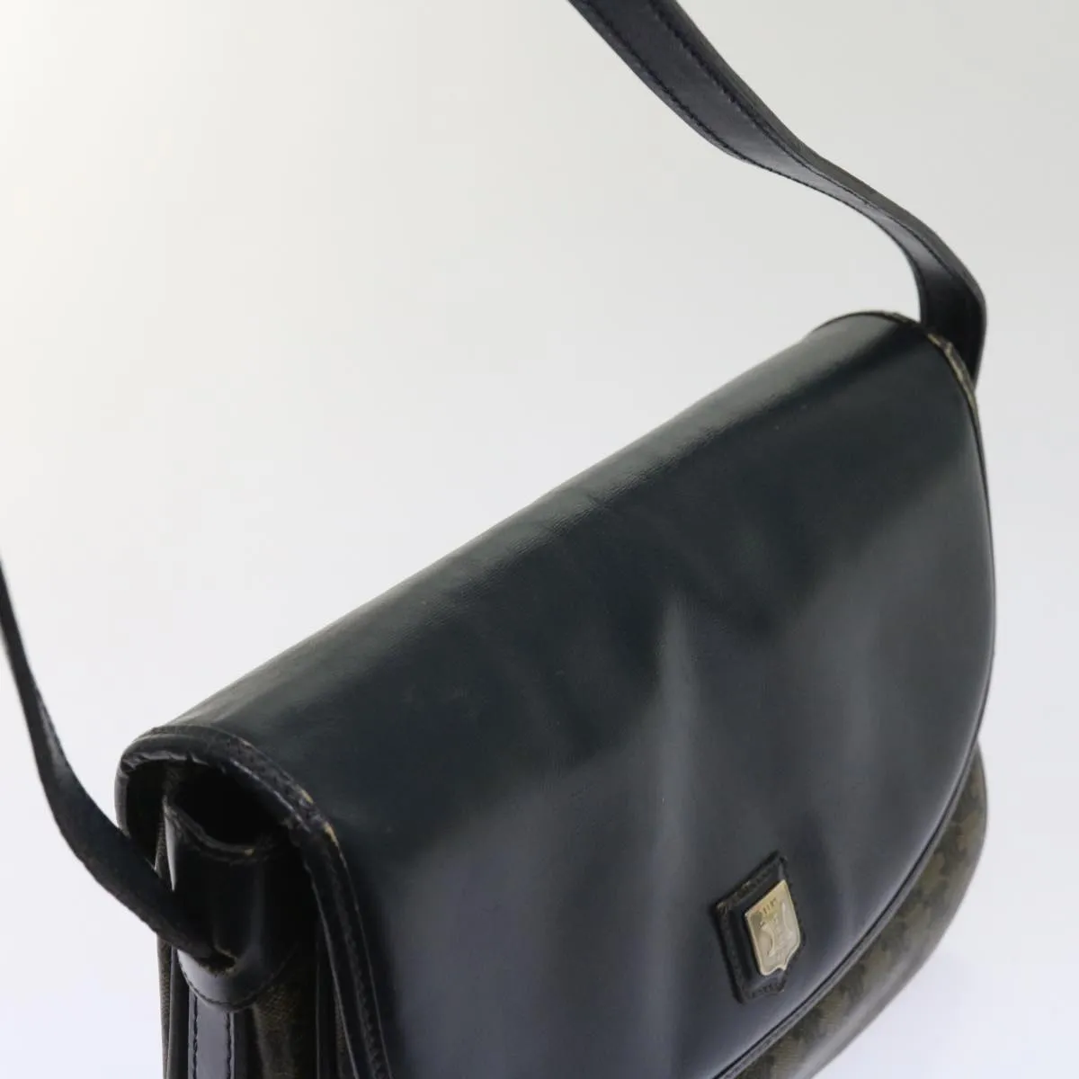 CELINE Macadam Canvas Shoulder Bag Coated Canvas Beige Navy Auth ar11292