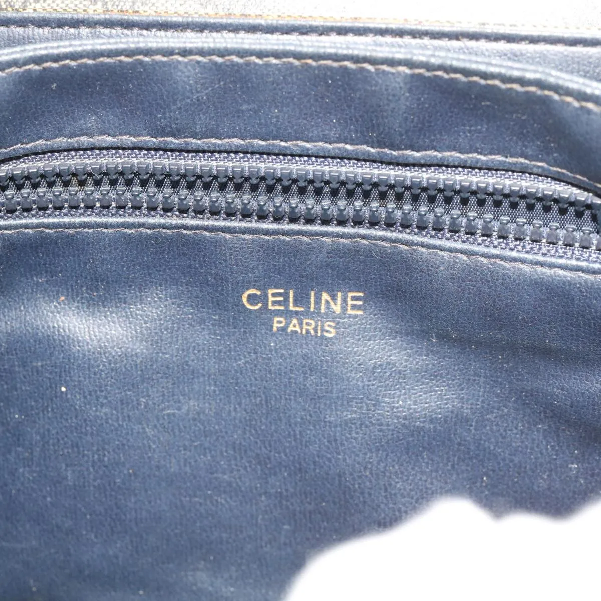 CELINE Macadam Canvas Shoulder Bag Coated Canvas Beige Navy Auth ar11292