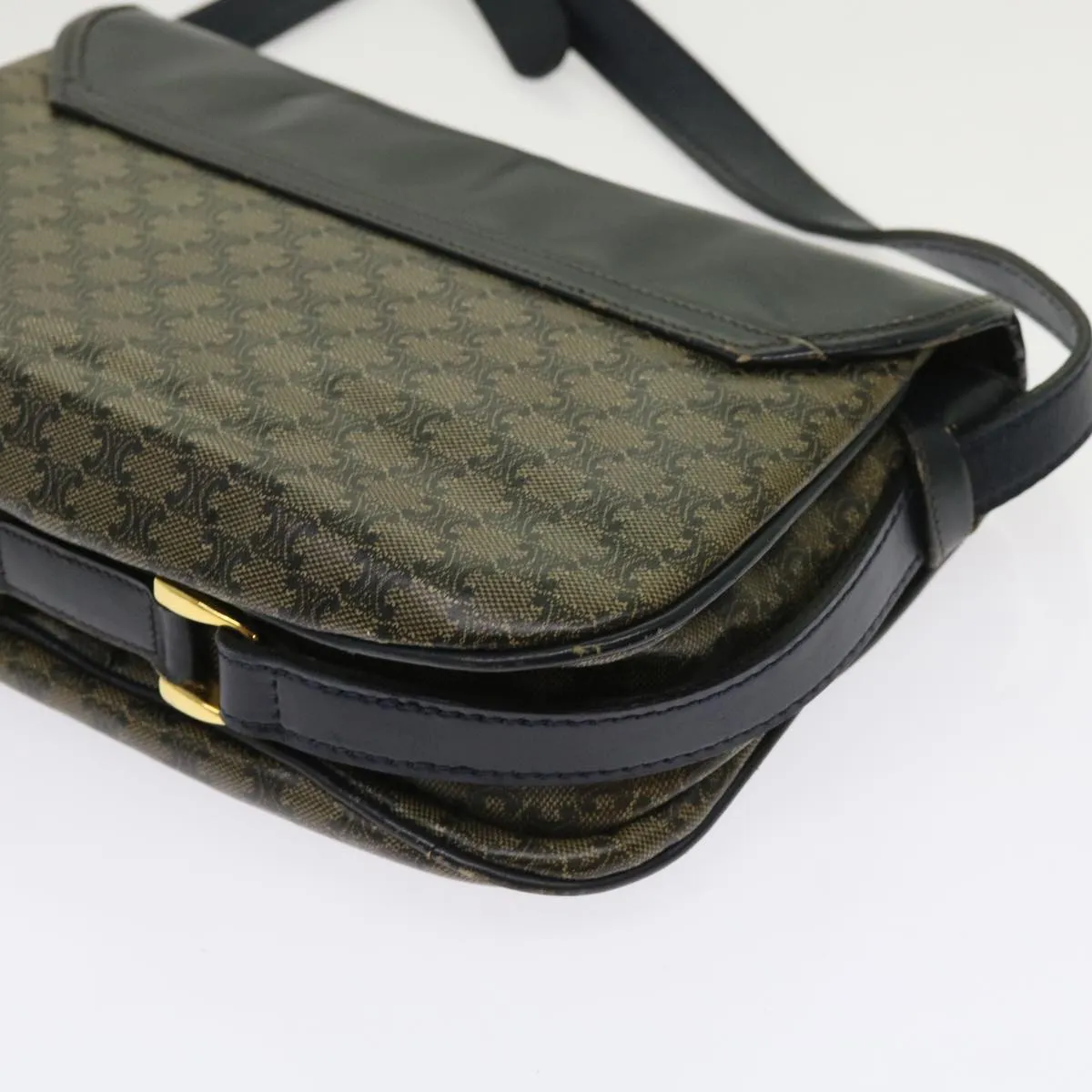 CELINE Macadam Canvas Shoulder Bag Coated Canvas Beige Navy Auth ar11292