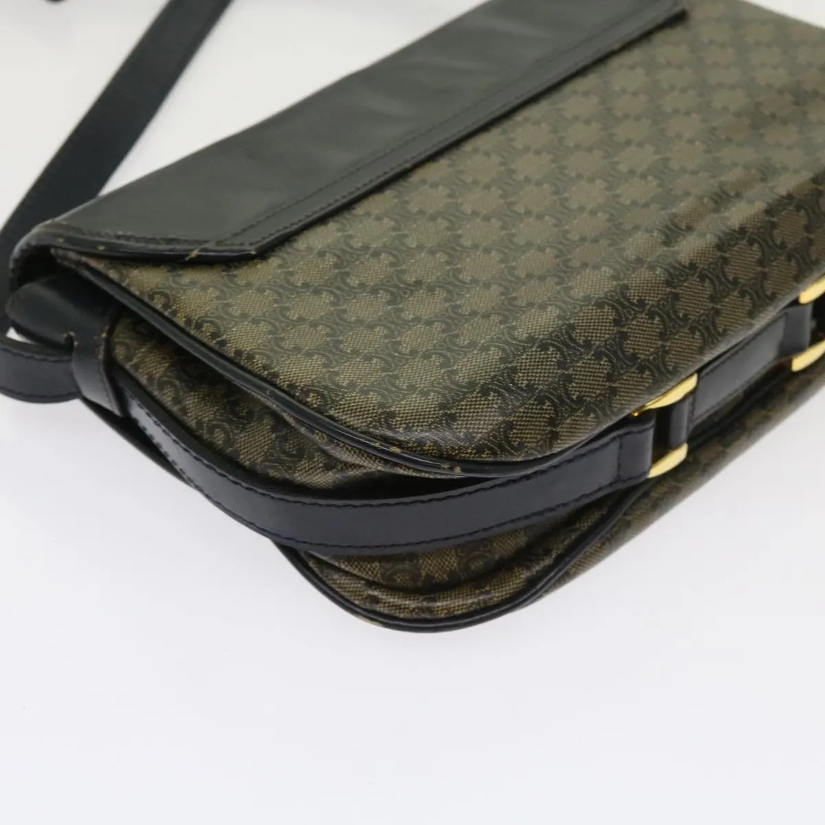 CELINE Macadam Canvas Shoulder Bag Coated Canvas Beige Navy Auth ar11292