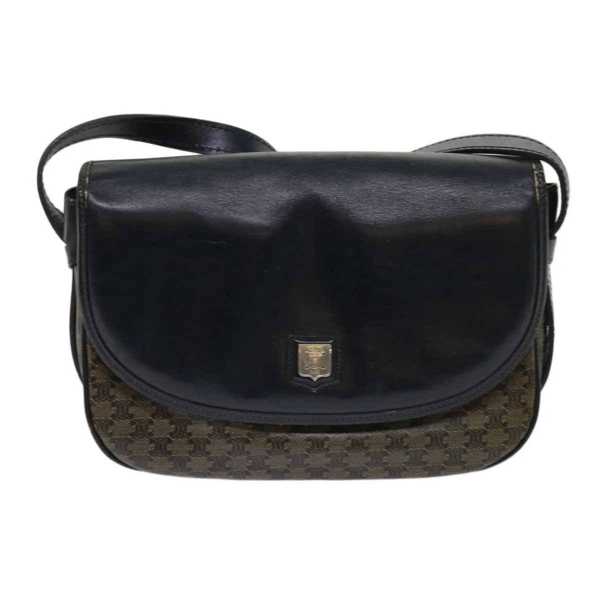 CELINE Macadam Canvas Shoulder Bag Coated Canvas Beige Navy Auth ar11292