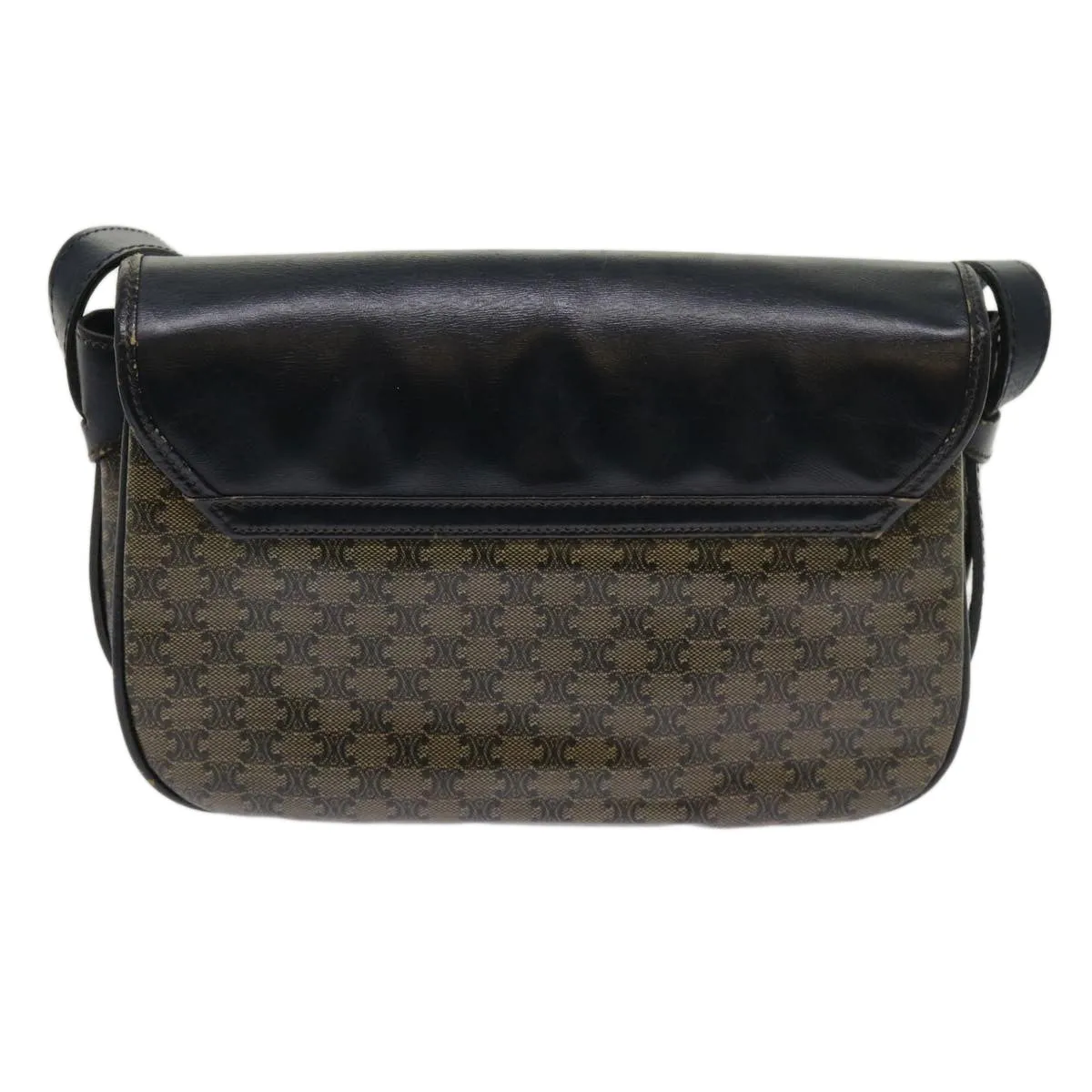 CELINE Macadam Canvas Shoulder Bag Coated Canvas Beige Navy Auth ar11292