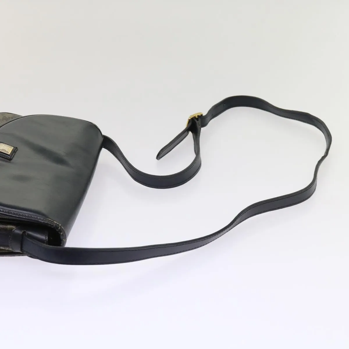 CELINE Macadam Canvas Shoulder Bag Coated Canvas Beige Navy Auth ar11292