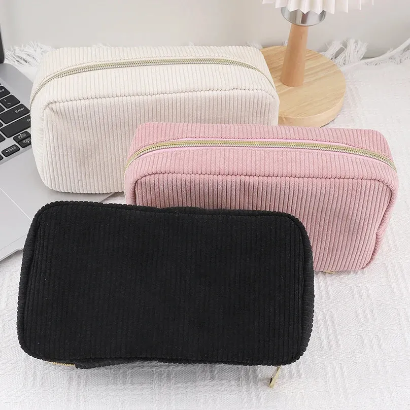 Corduroy Pencil Case Large Capacity Pencil Cases Stationery Solid Color Trousse Kawaii Kalemlik School Supplies Pencil Pouch