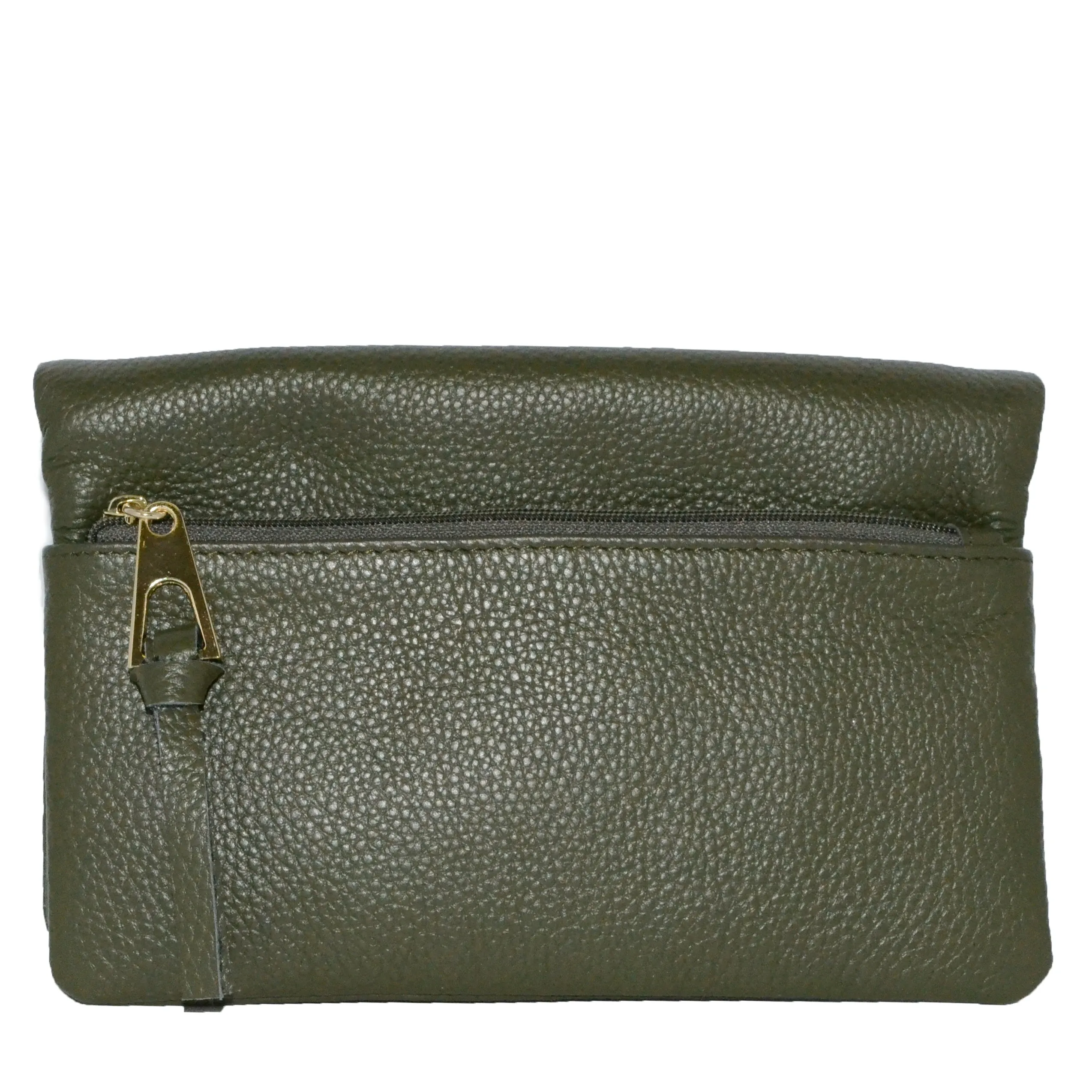 CREMORNE - Ladies Green Leather Fold Wallet Purse with Gold Hardware