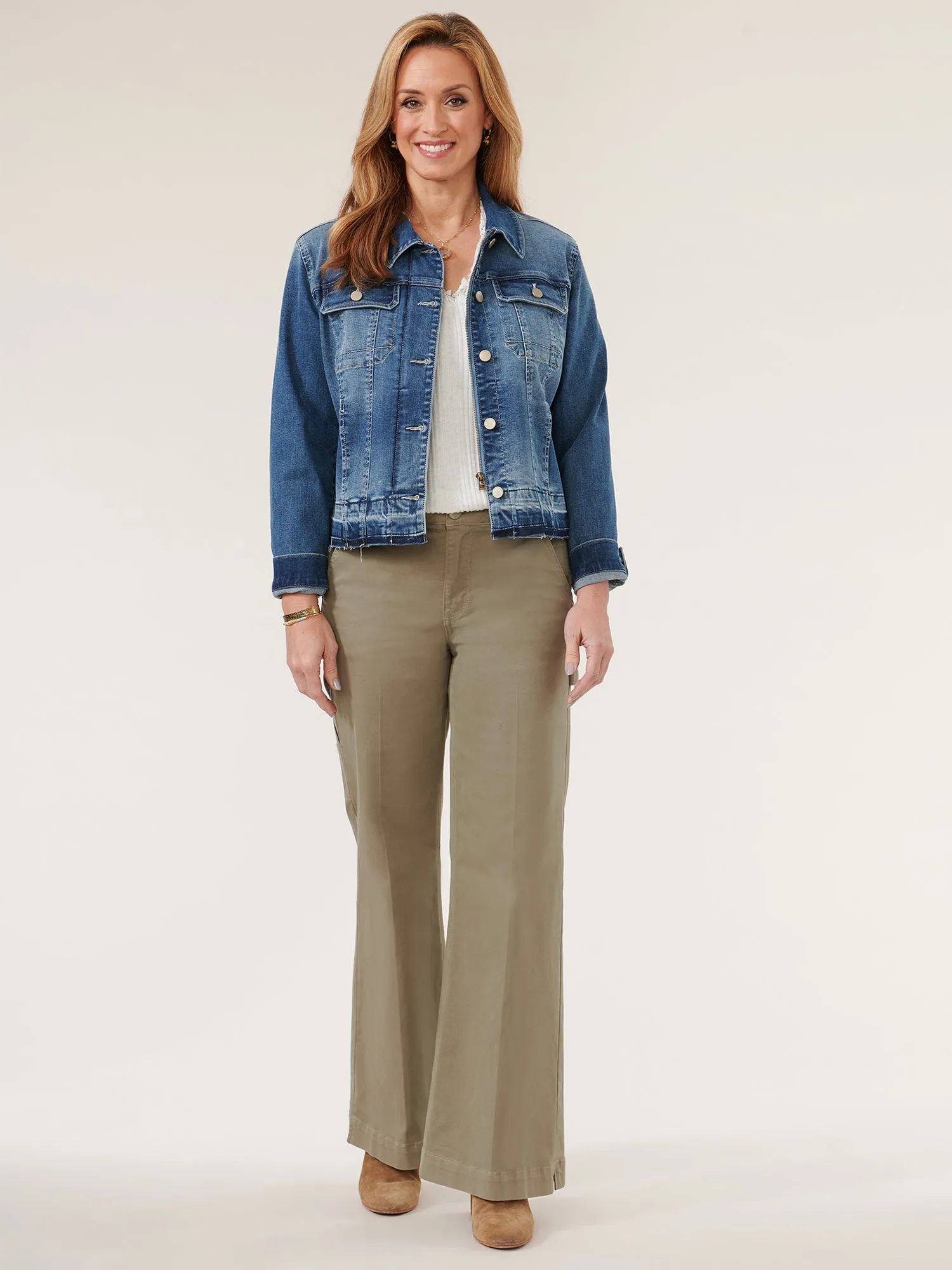 Denim Zip Button Front Released Hem Jacket