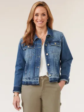Denim Zip Button Front Released Hem Jacket