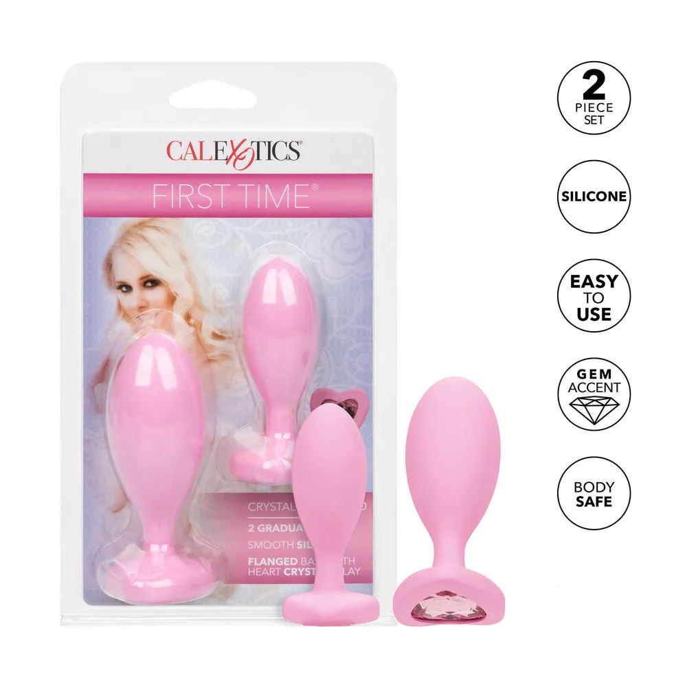 First Time Crystal Booty Duo Silicone Butt Plugs Pink 2 Pieces