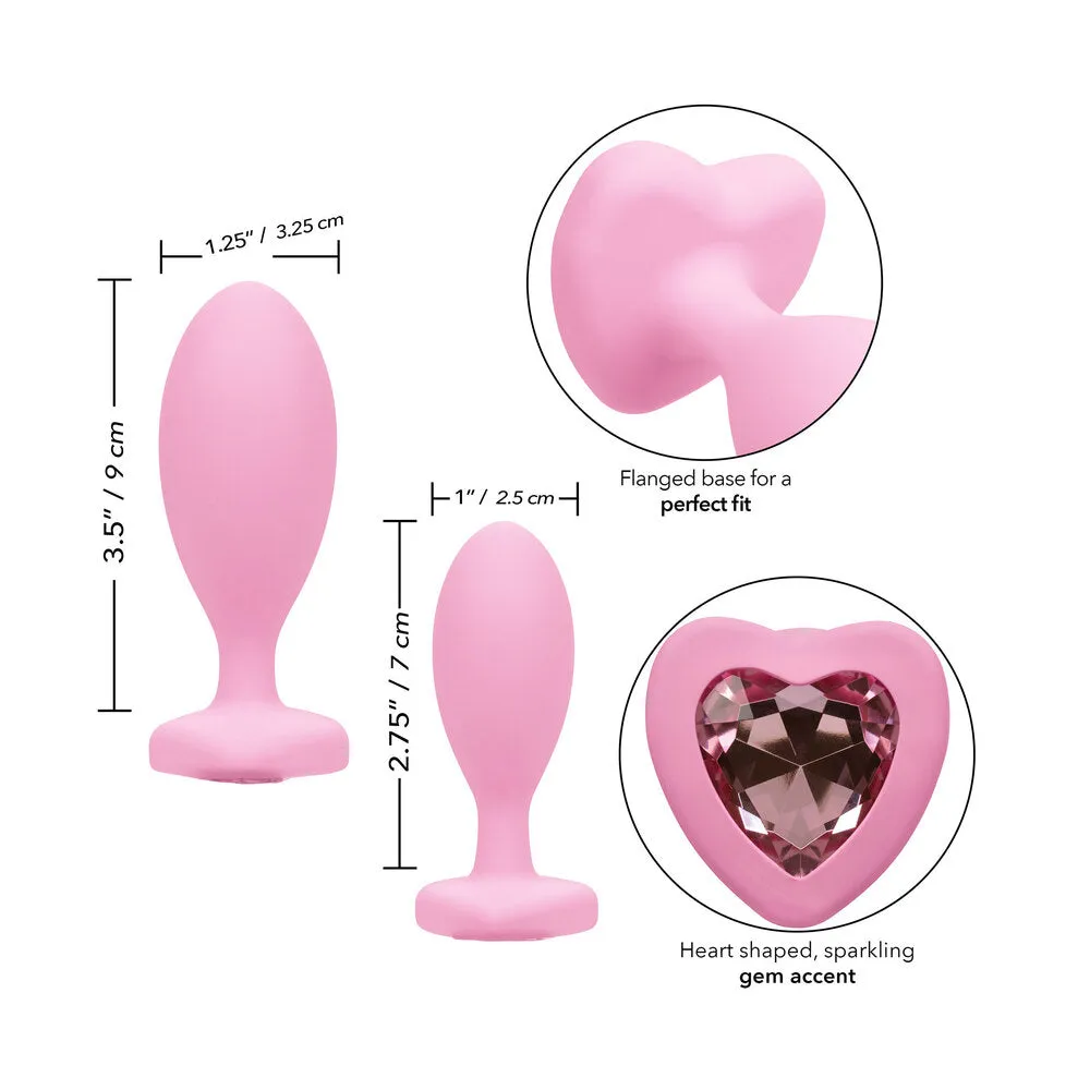 First Time Crystal Booty Duo Silicone Butt Plugs Pink 2 Pieces