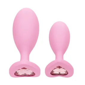 First Time Crystal Booty Duo Silicone Butt Plugs Pink 2 Pieces