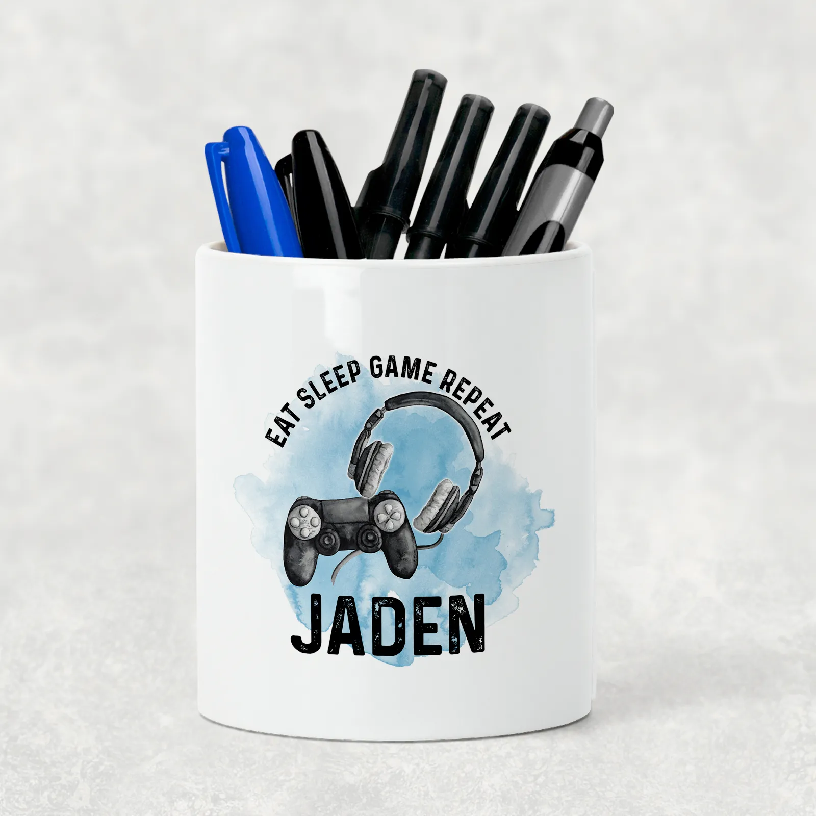 Gamer Personalised Pencil Pot Eat Sleep Game Repeat