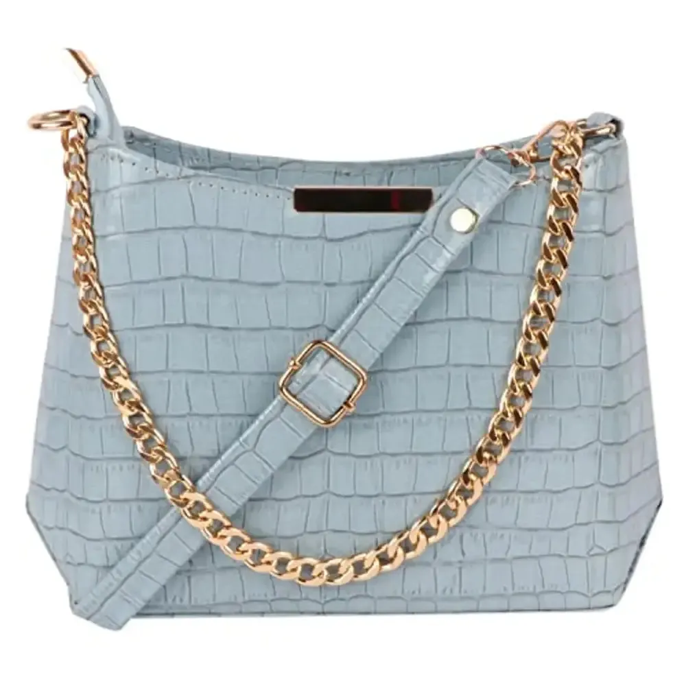 GM CREATIONS Leatherette Formal Casual Beauty Fashion Latest Stylish Shoulder Cross-body Side Sling (Sky-Blue)