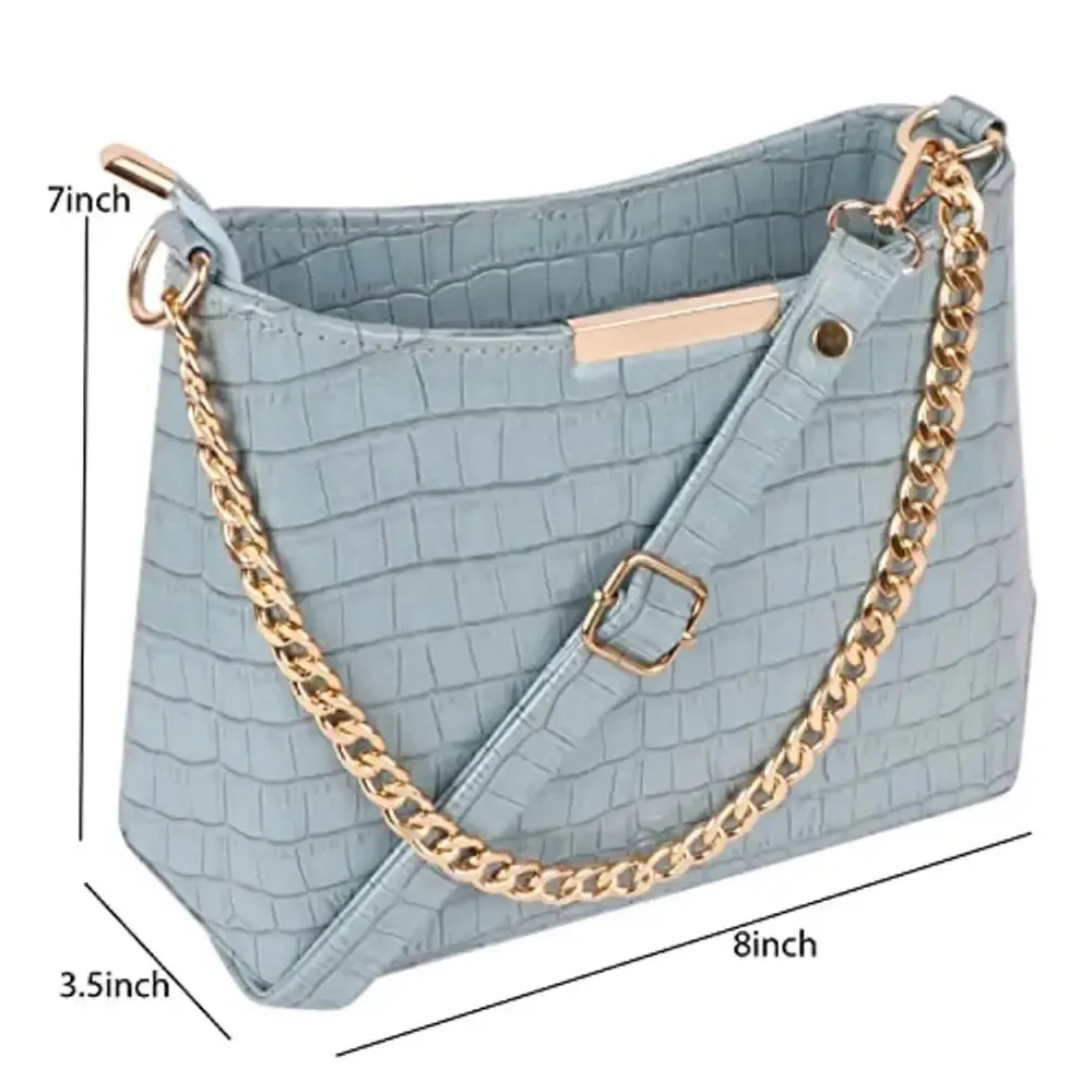 GM CREATIONS Leatherette Formal Casual Beauty Fashion Latest Stylish Shoulder Cross-body Side Sling (Sky-Blue)