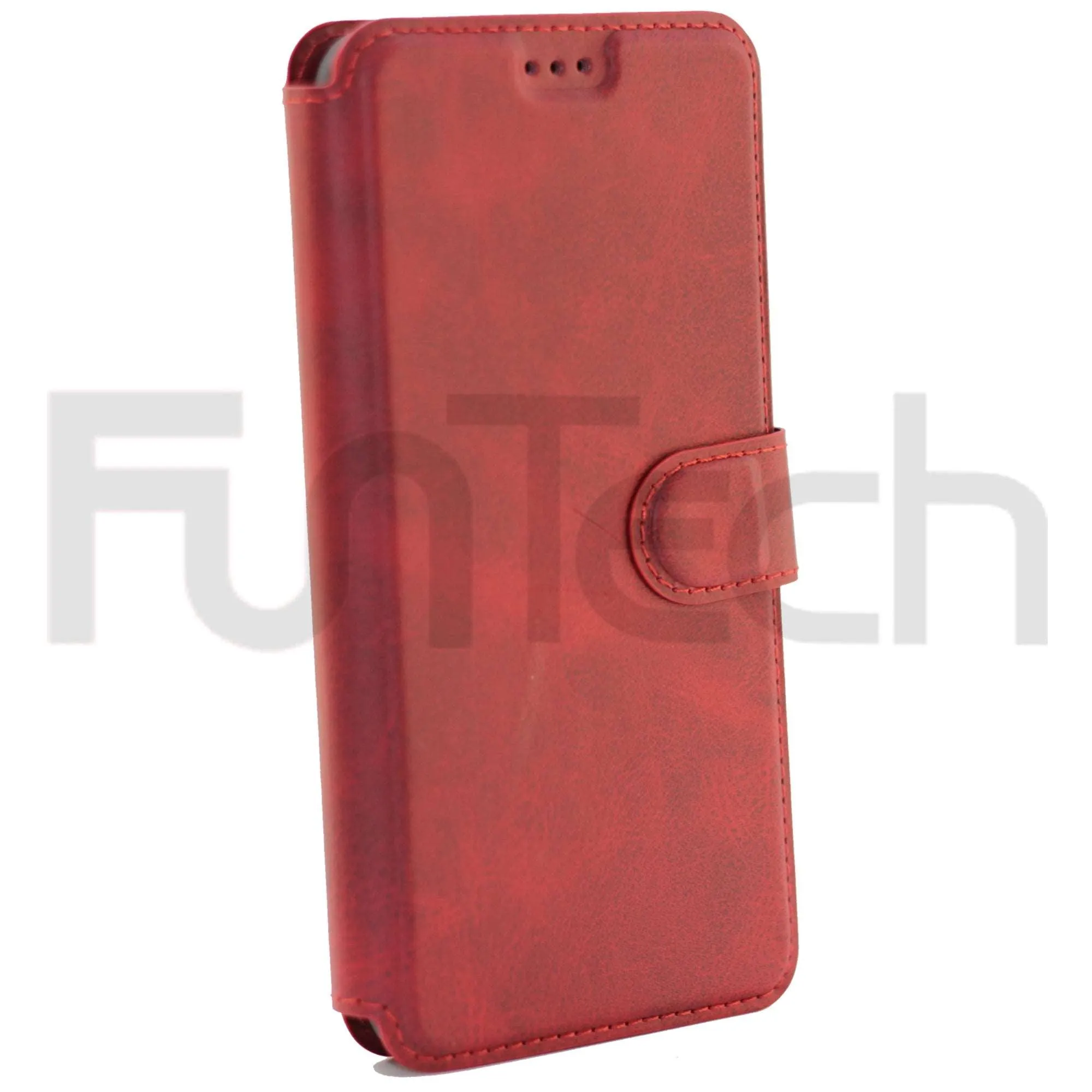 Huawei P40 Lite, Leather Wallet Case, Color Red,