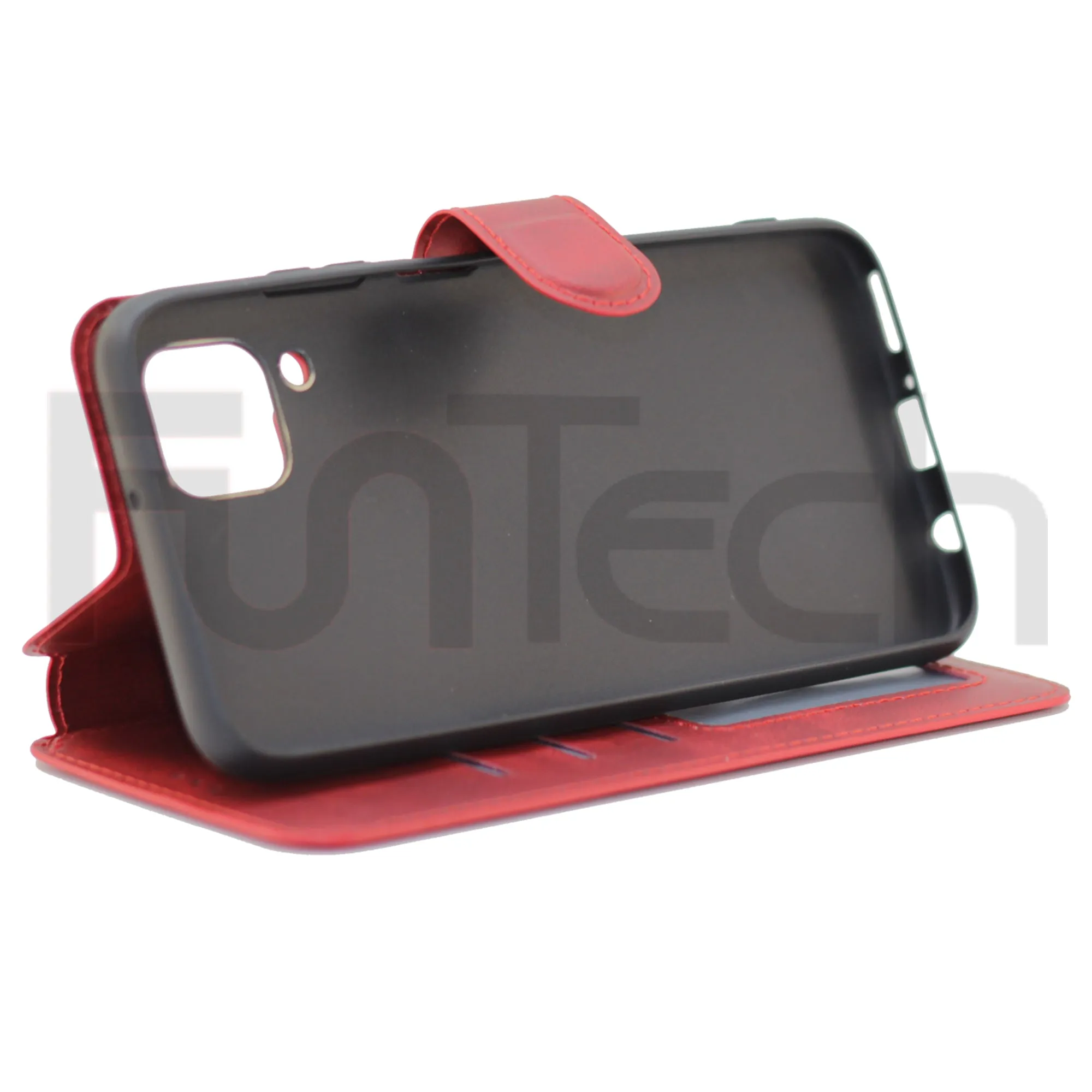 Huawei P40 Lite, Leather Wallet Case, Color Red,