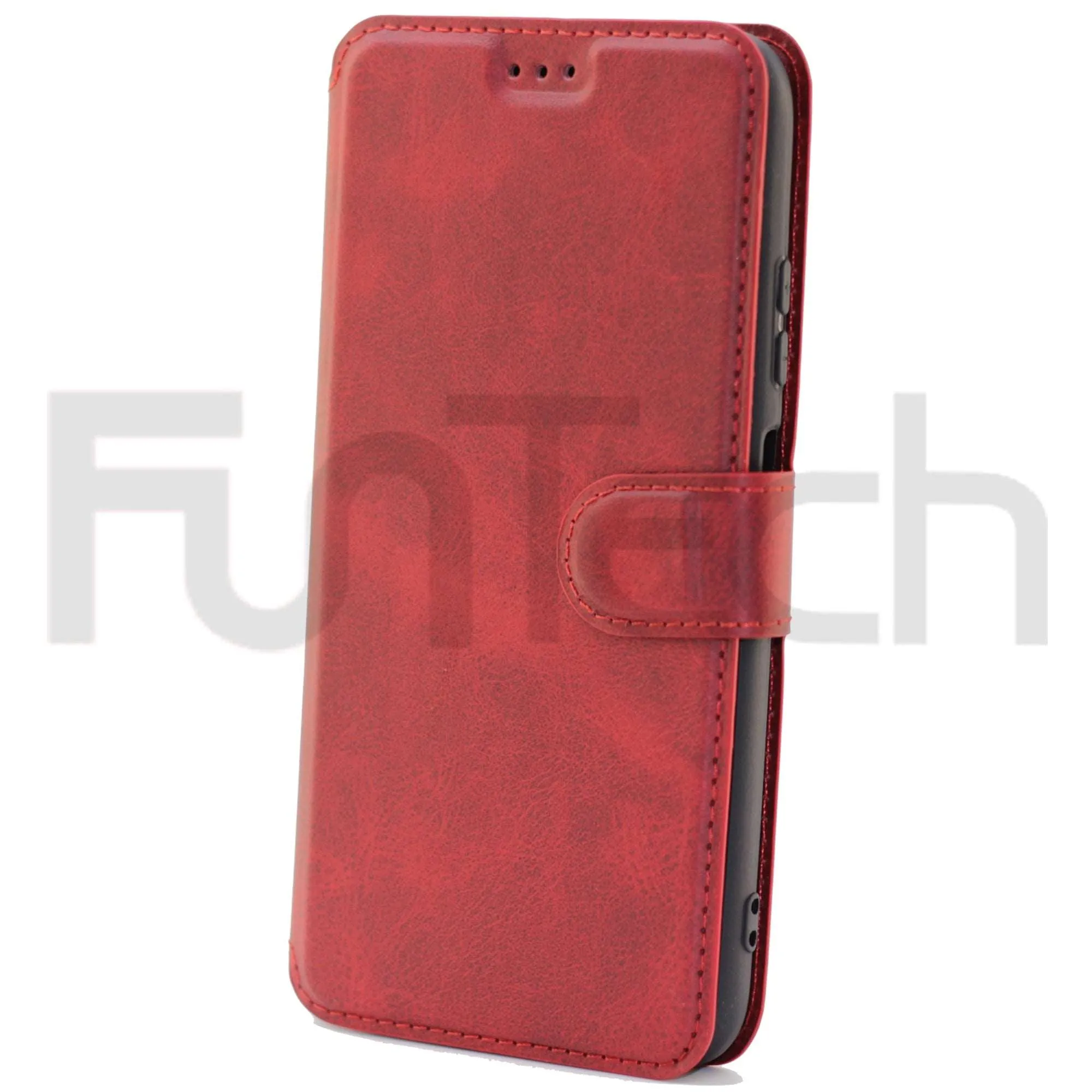 Huawei P40 Lite, Leather Wallet Case, Color Red,