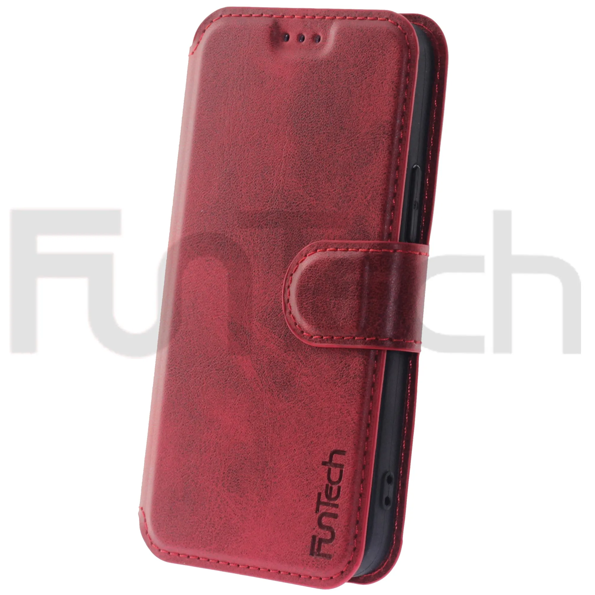 iPhone 12 Mini, Leather Wallet Case, Color Red.