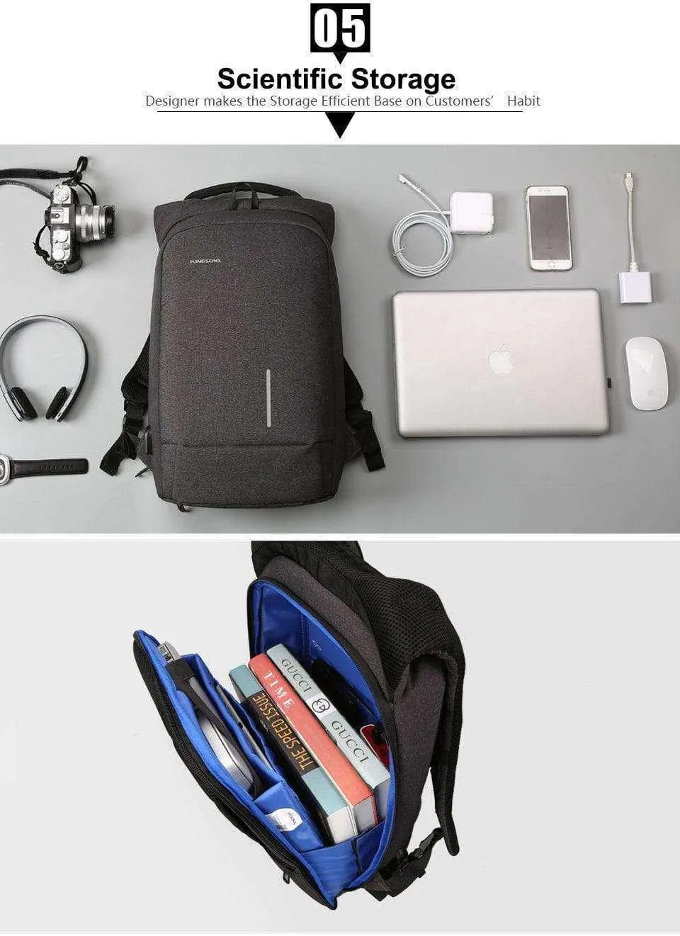 Kingsons USB Charge Anti Theft Backpack 15.6'' Laptop Waterproof