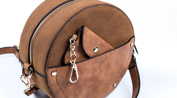 Ladies Vegan Leather Circle Bag Fringe Crossbody Boho Bag For Women