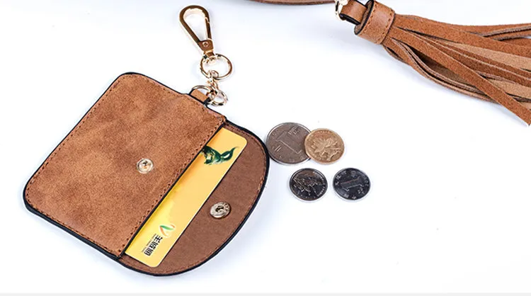 Ladies Vegan Leather Circle Bag Fringe Crossbody Boho Bag For Women