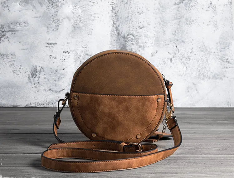 Ladies Vegan Leather Circle Bag Fringe Crossbody Boho Bag For Women