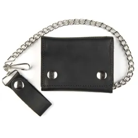 Large Tri-Fold Black Wallet w/ Chain