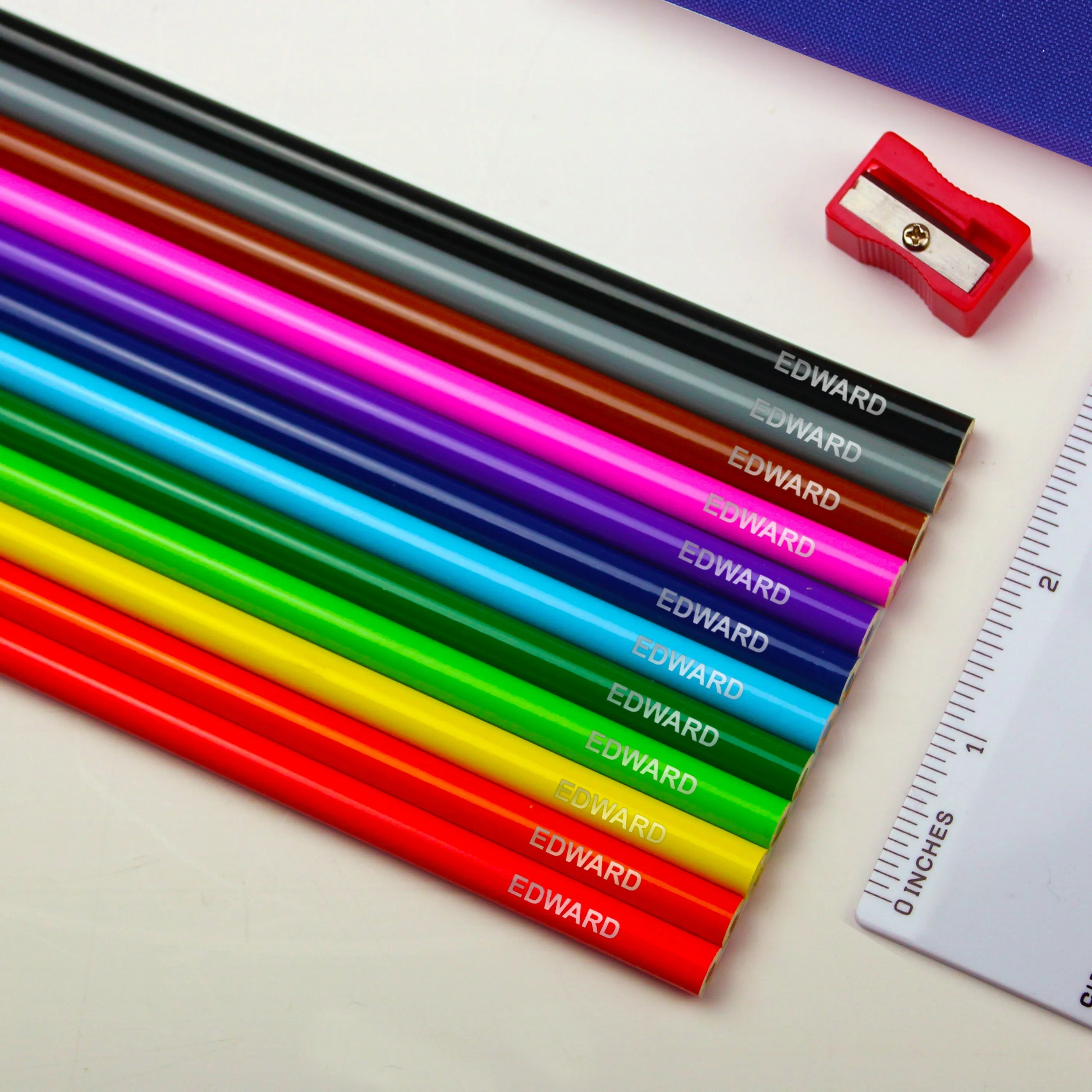 Personalised Blue Pencil Case with Pencils & Crayons