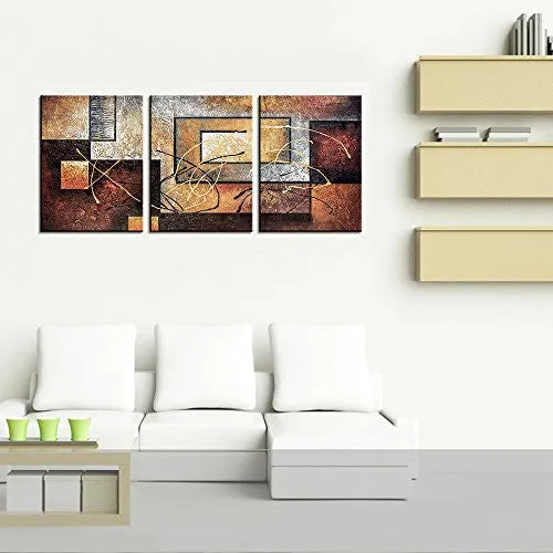PHOENIX DECOR-ABSTRACT CANVAS WALL ART PAINTINGS ON CANVAS FOR WALL DECORATION MODERN PAINTING WALL DECOR STRETCHED AND FRAMED READY TO HANG 3 PIECE CANVAS ART