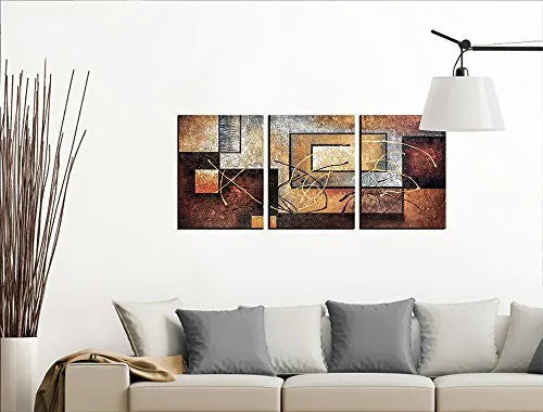 PHOENIX DECOR-ABSTRACT CANVAS WALL ART PAINTINGS ON CANVAS FOR WALL DECORATION MODERN PAINTING WALL DECOR STRETCHED AND FRAMED READY TO HANG 3 PIECE CANVAS ART