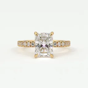 Radiant Cut Pave Diamond Single Row, Hidden Halo