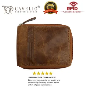 RFID Blocking Men's Zipper Genuine Leather Zip-Around ID Bifold Wallet USA Series