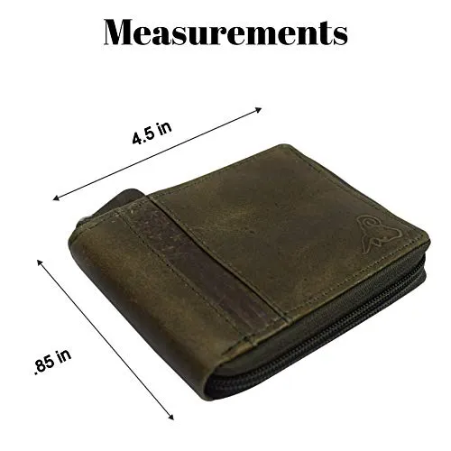 RFID Blocking Men's Zipper Genuine Leather Zip-Around ID Bifold Wallet USA Series
