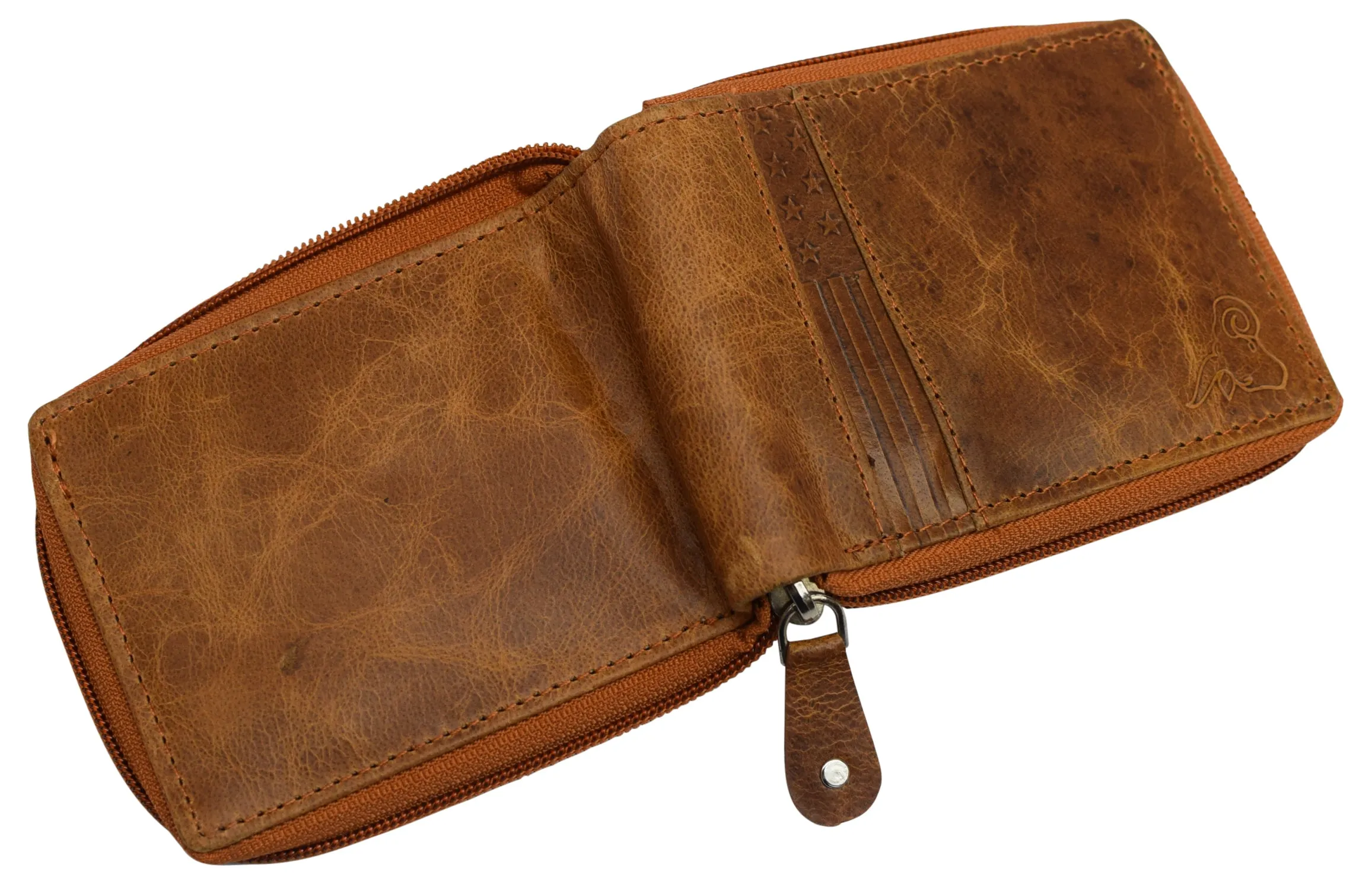 RFID Blocking Men's Zipper Genuine Leather Zip-Around ID Bifold Wallet USA Series