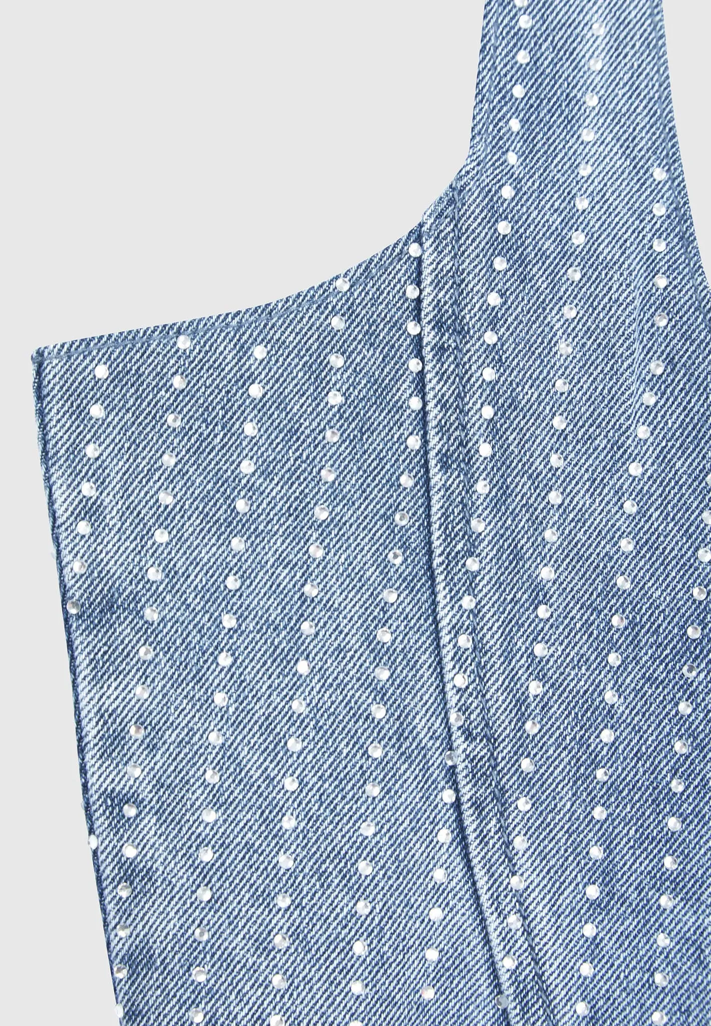 Rhinestone Denim Corset - Mid Blue